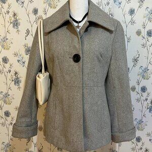 Vintage Wool Blend Light Gray Button Down Cinched Waist Peacoat